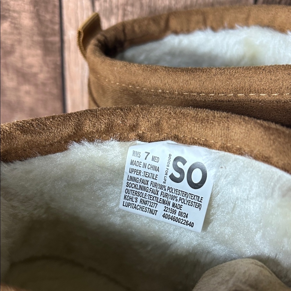 SO Chestnut Brown Faux-Suede Cozy Ankle Boots with Cream Fleece Lining - Picture 2 of 16